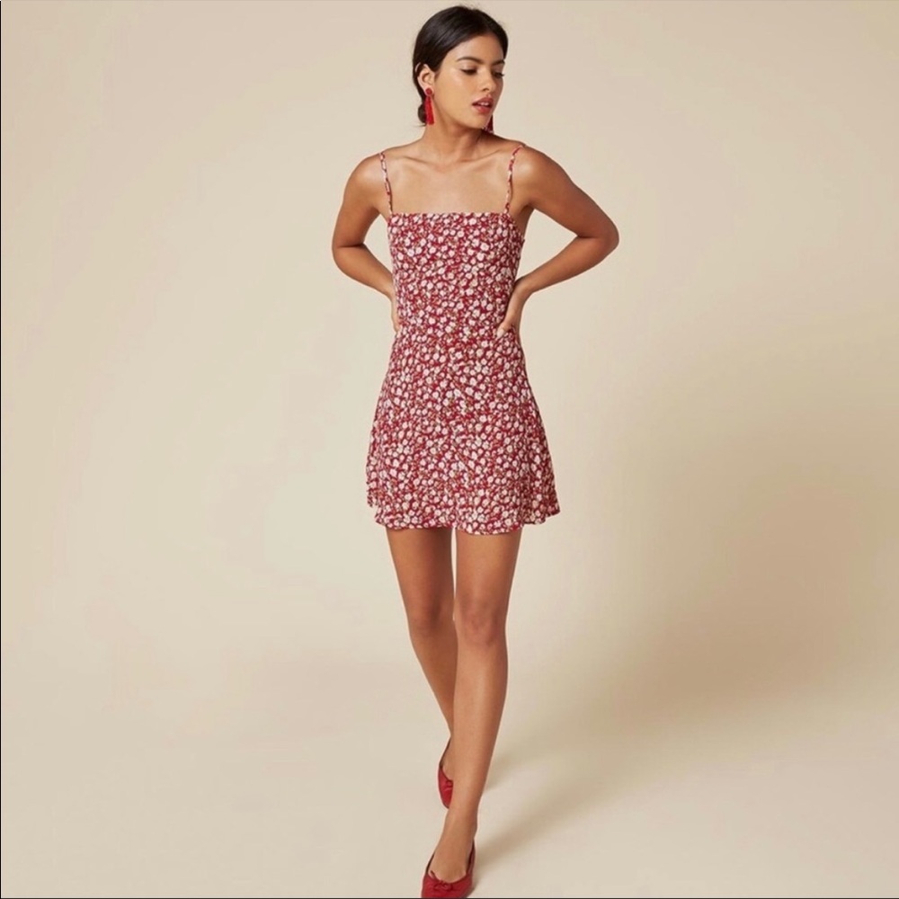 Reformation Doris Floral Mini Dress Red